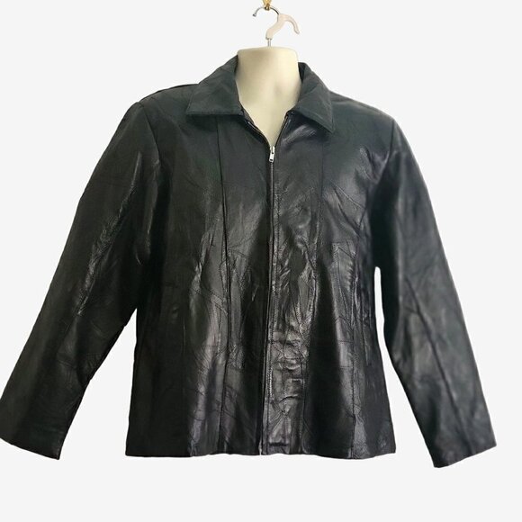 DIRECTSOURCE , INC Jackets & Blazers - DIRECTSOURCE , INC. Leather  Jacket  Zip-Up Black Patchwork  Size XXL- Vintage*